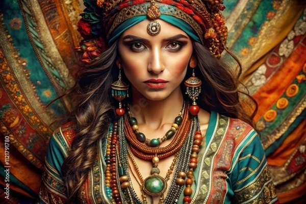 Obraz Trendy boho chic meets Indian aesthetics:  a fusion of effortless style and rich cultural heritage.
