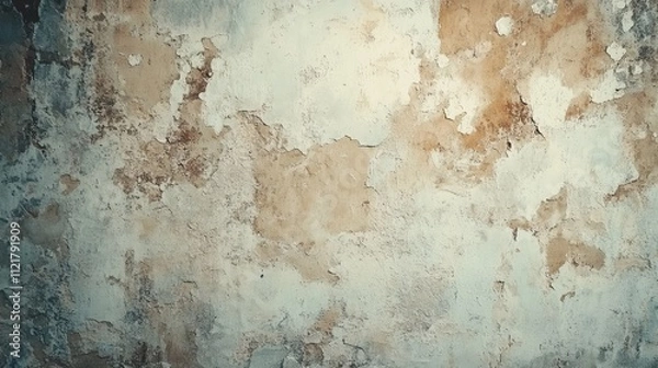 Fototapeta Vintage textured wall with peeling paint in soft shades of blue and beige, ideal for background and design use.