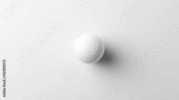 Fototapeta Minimalist top view of a smooth white sphere casting a subtle shadow on a pristine white background for modern design concepts.