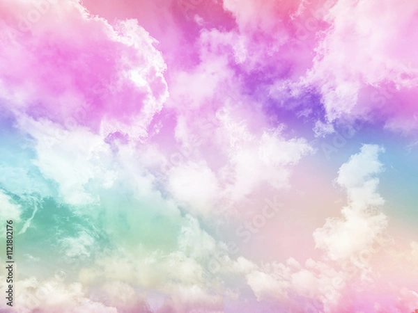 Fototapeta beauty sweet pastel green and red colorful with fluffy clouds on sky. multi color rainbow image. abstract fantasy growing light
