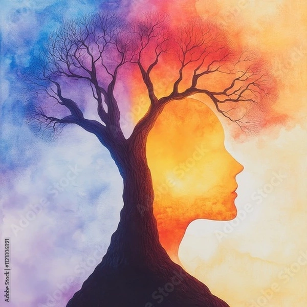 Obraz A tree silhouette merging with a human face.