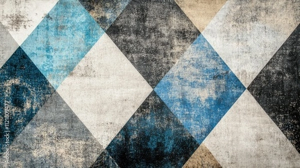 Fototapeta Multicolor Grunge Silk Fabric Texture with Oblong Rhombus Pattern for Creative Design and Project Accents in Blue Azure Beige and Gray