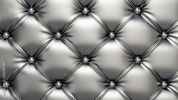 Fototapeta luxurious silver tufted leather upholstery with diamond-shaped stitching and metallic button details