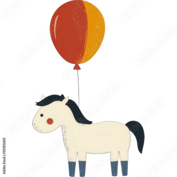 Fototapeta Whimsical Anthropomorphic Horse Character with Celebratory Balloon remove background