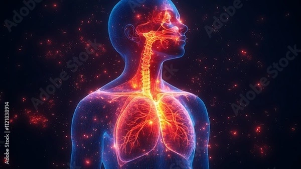 Obraz 3D digital rendering of human respiratory system anatomy in transparent format