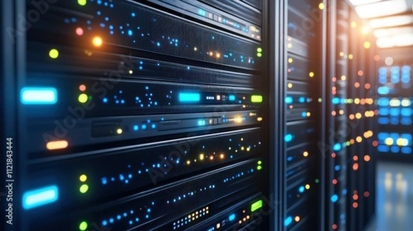 Fototapeta Data center with servers and illuminated indicators 