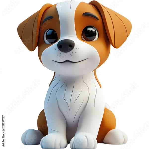 Fototapeta Whimsical Cartoon Dog Icon - Cute Brown & White Canine Model with Smiling Expression