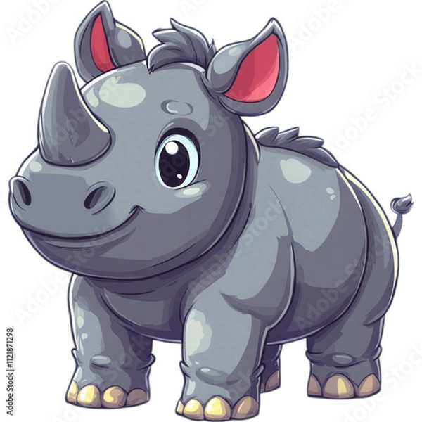 Fototapeta Stylized, Animated Rhino Character with Red Ears and Transparent Suit - Cartoon Style remove background