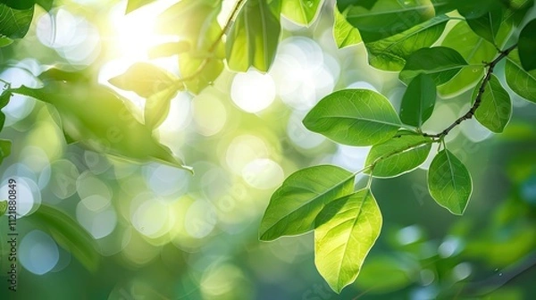 Fototapeta Bright summer foliage with sunlight filtering through leaves