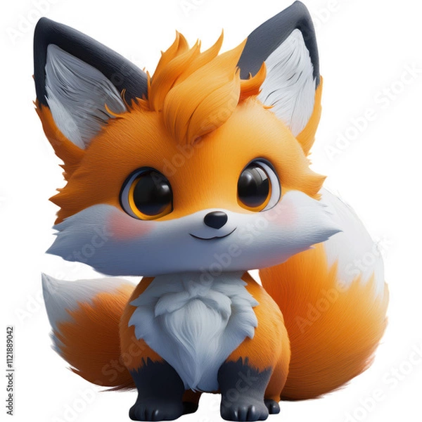 Fototapeta Cheerful Anthropomorphic Fox Cartoon Character with Blue Collar and White Markings