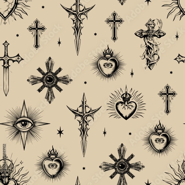 Fototapeta Vintage dark academia seamless pattern