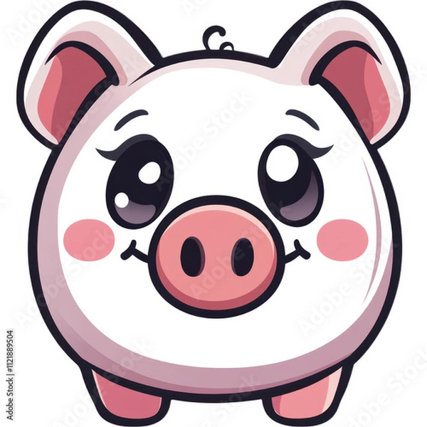 Fototapeta Anthropomorphic Surprise Pig Character with Pink Bow, Cartoon Style for Greeting Cards, Children's Books, Emojis
