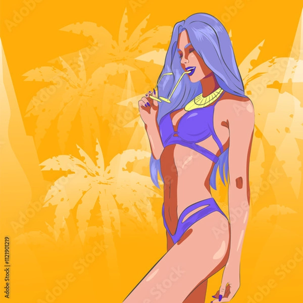 Fototapeta Sunny Smile - a girl in a swimsuite - orange