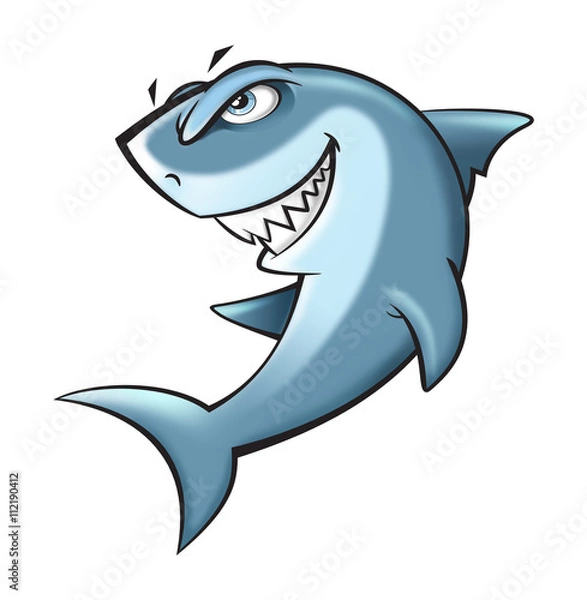 Obraz Angry shark cartoon illustration on white background