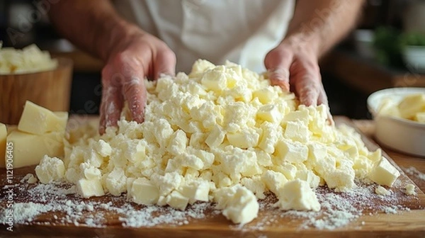 Fototapeta Chef Preparing Pastry Dough: Butter and Flour