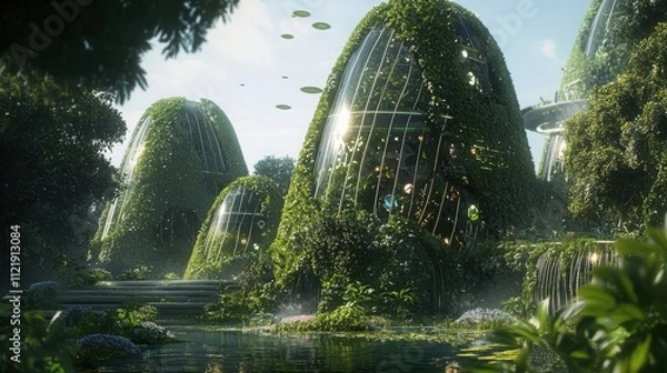 Fototapeta Innovative carbon capture botanical design for sustainable technology urban environments visual art green concepts