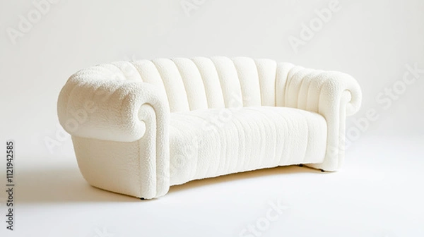 Fototapeta An elegant white couch isolated against a clean white background, showcasing its modern design and plush upholstery