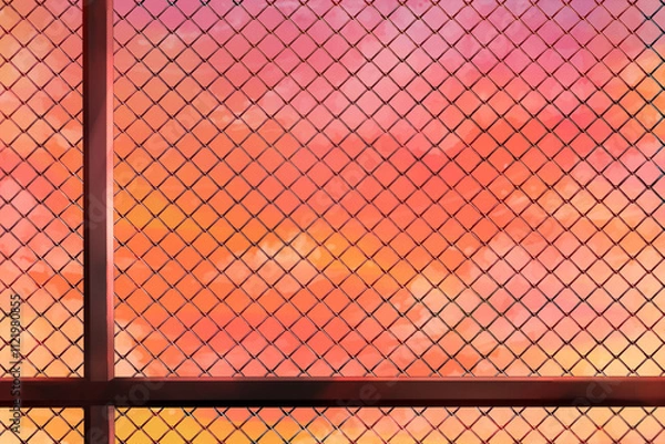 Fototapeta 屋上(フェンス)夕　夕焼けのイラスト背景素材