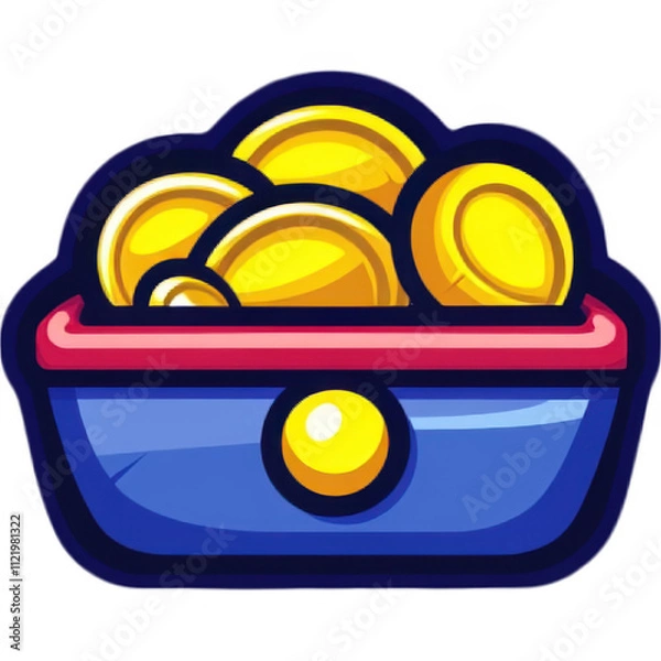 Fototapeta Stylized Treasure Chest Illustration with Gold Coins in Underground Setting