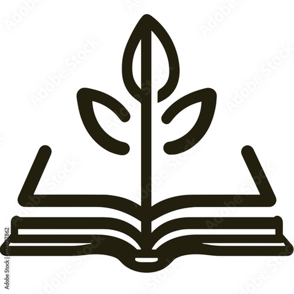 Fototapeta Open book with leaves illustration in a simple line art style