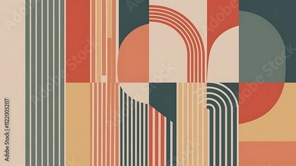 Fototapeta Abstract stripe boho posters. Minimalistic abstract line print for poster design, simple geometric texture for home decoration. Vector illustration of boho line minimalist, contemporary