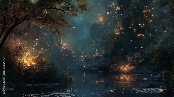 Fototapeta A mystical image, mysterious and mysterious, a gritty image that, when viewed, creates a sense of dread, yet fills one with desire. Tree and building in the dark. AI-generated image.