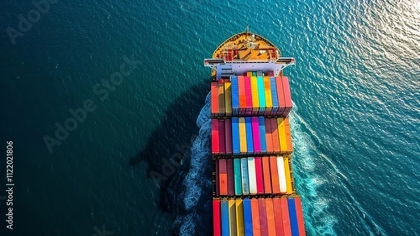 Fototapeta an image of a container ship. It is huge in size and can carry many containers, thus increasing import-export trade. AI generated image