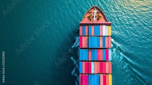 Obraz an image of a container ship. It is huge in size and can carry many containers, thus increasing import-export trade. AI generated image