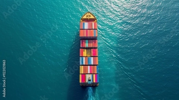 Obraz an image of a container ship. It is huge in size and can carry many containers, thus increasing import-export trade. AI generated image