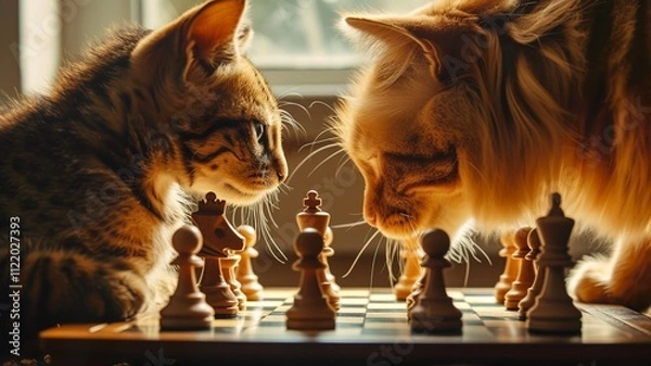 Fototapeta Animals playing chess are thinking about their next move. AI-generated image