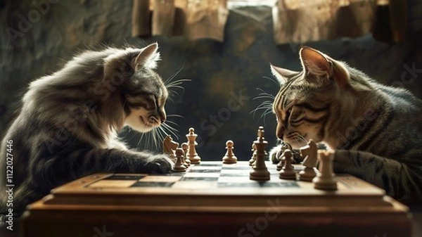 Fototapeta Animals playing chess are thinking about their next move. AI-generated image