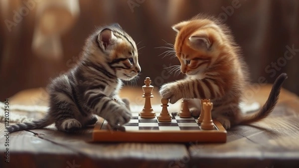Fototapeta Animals playing chess are thinking about their next move. AI-generated image