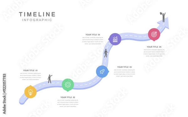 Obraz Business road map timeline infographic concept. with icons and 5 options, Corporate milestones graphic elements. workflow layout, diagram, report, web design. Creative, vector