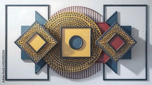 Fototapeta Set of three wall decoration with geometric shapes and dots . Vector illustration
