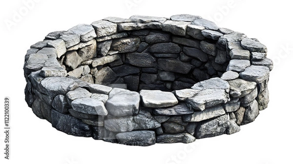 Fototapeta A large stone fire pit with a stone wall surrounding it
