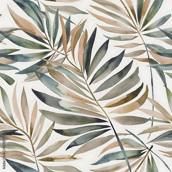 Fototapeta Abstract geometric watercolor palm leaf poster. Modern minimal illustration with palm leaf and hand drawn texture for minimalist print, cover, boho wall decor, mid century design, trendy art