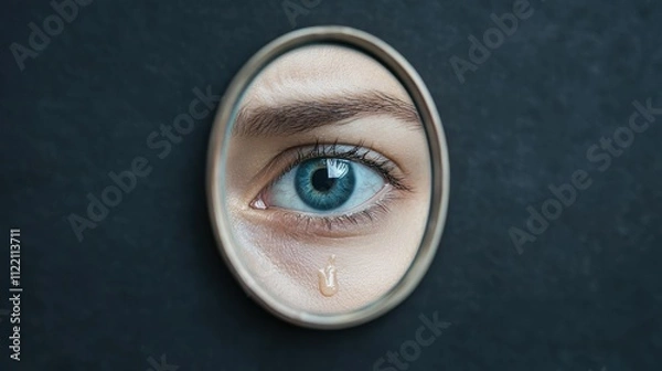 Obraz Emotional reflectionclose-up of tearful eye in mirror indoor setting artistic perspective