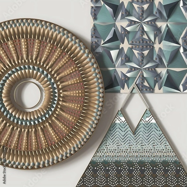 Fototapeta Set of three wall decoration with geometric shapes and dots . Vector illustration
