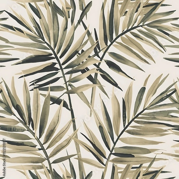 Fototapeta Abstract geometric watercolor palm leaf poster. Modern minimal illustration with palm leaf and hand drawn texture for minimalist print, cover, boho wall decor, mid century design, trendy art