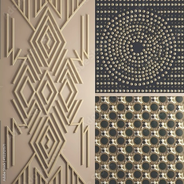Fototapeta Set of three wall decoration with geometric shapes and dots . Vector illustration