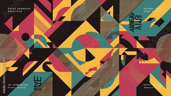 Fototapeta Abstract geometrical posters set design layout with editable text and graphics. Swiss geometry composition
