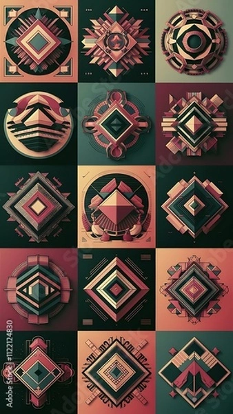 Fototapeta Set of geometric covers. Collection of cool vintage covers. Abstract shapes compositions. Vector.