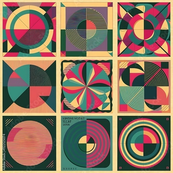 Fototapeta Set of geometric covers. Collection of cool vintage covers. Abstract shapes compositions. Vector.
