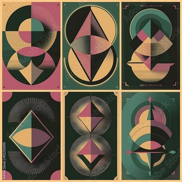 Fototapeta Set of geometric covers. Collection of cool vintage covers. Abstract shapes compositions. Vector.