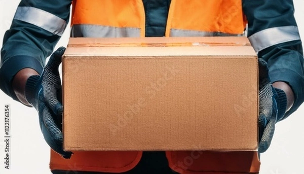 Obraz hands of warehouse worker lifting box