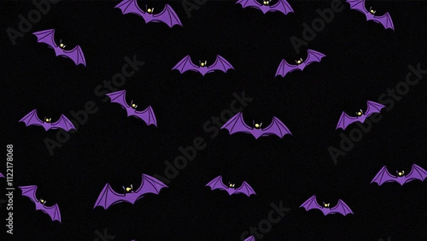 Obraz Bat flat seamless pattern. Vector with flying purple bat silhouette on black background