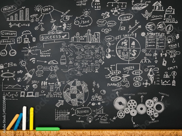 Fototapeta business plan with chart on blackboard