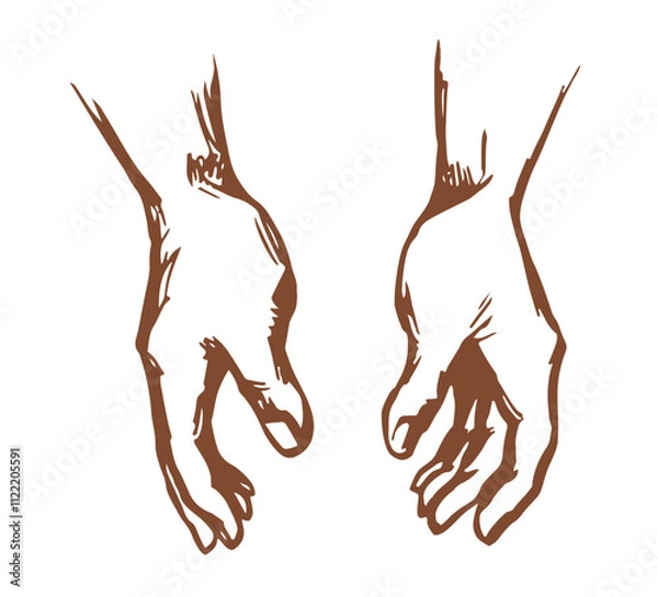 Fototapeta Young human hands. Vector drawing