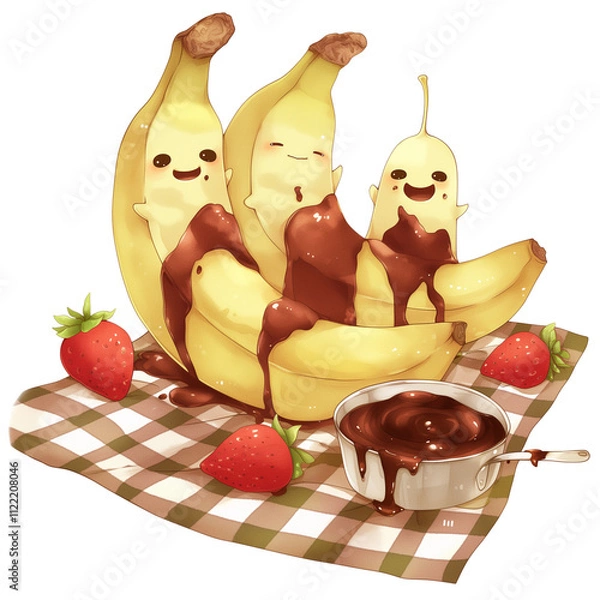 Fototapeta Banana Party with Chocolate and Strawberries