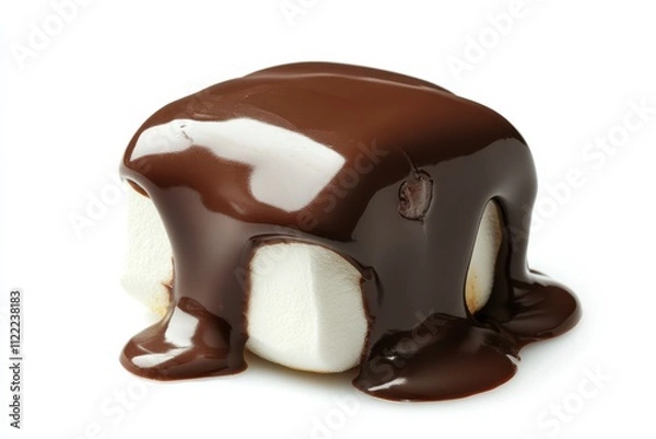 Fototapeta Delightful Marshmallow Dipped in Glossy Melted Chocolate with a Drizzle, Captured in Natural Soft Lighting for a Pristine Effect
